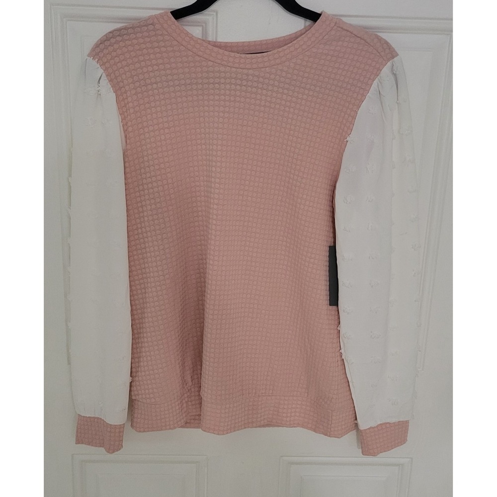 East of June Sweater Top Womens Long-Sleeve Knit‎ Medium Pink And White NWT